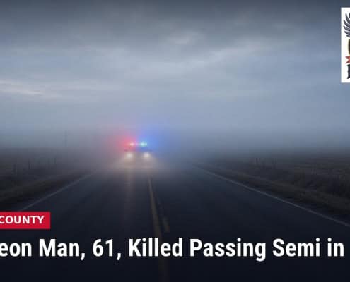 Fostoria News Semi-truck in foggy weather on rural road in Fulton County.